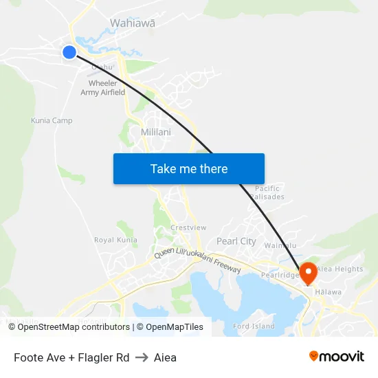 Foote Ave + Flagler Rd to Aiea map