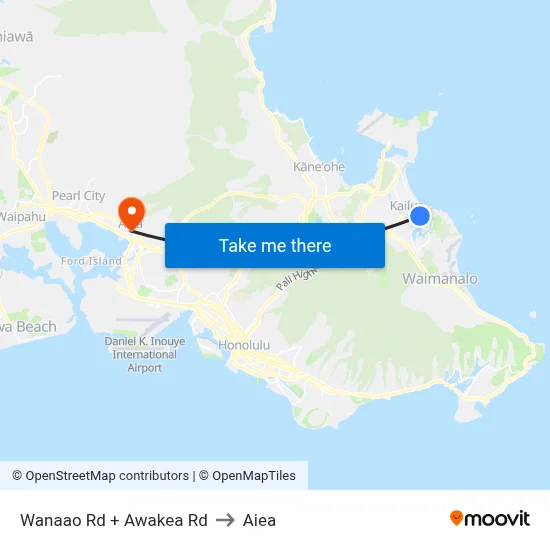 Wanaao Rd + Awakea Rd to Aiea map