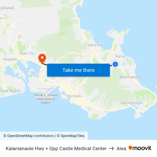 Kalanianaole Hwy + Opp Castle Medical Center to Aiea map