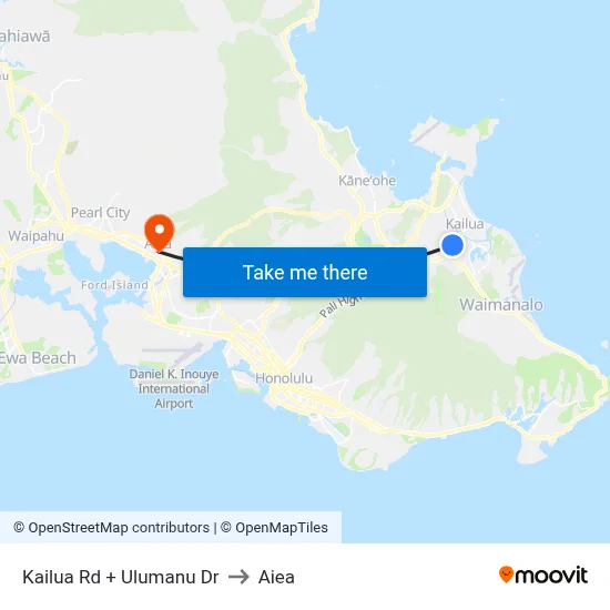 Kailua Rd + Ulumanu Dr to Aiea map