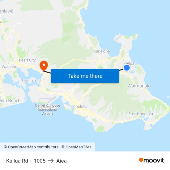 Kailua Rd + 1005 to Aiea map