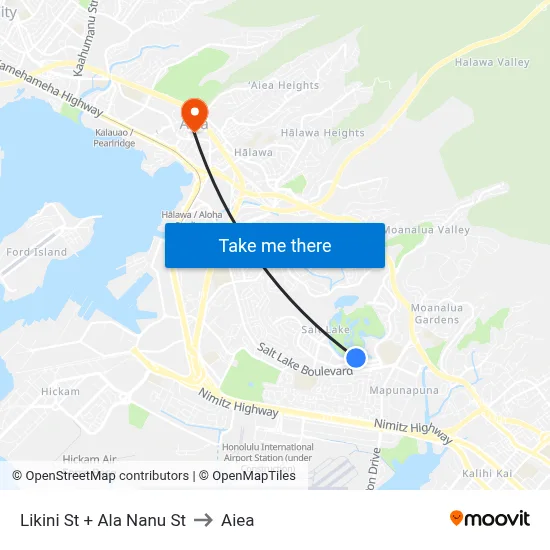 Likini St + Ala Nanu St to Aiea map
