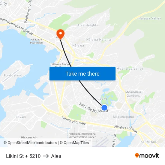 Likini St + 5210 to Aiea map