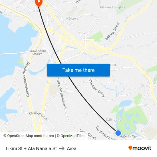 Likini St + Ala Nanala St to Aiea map