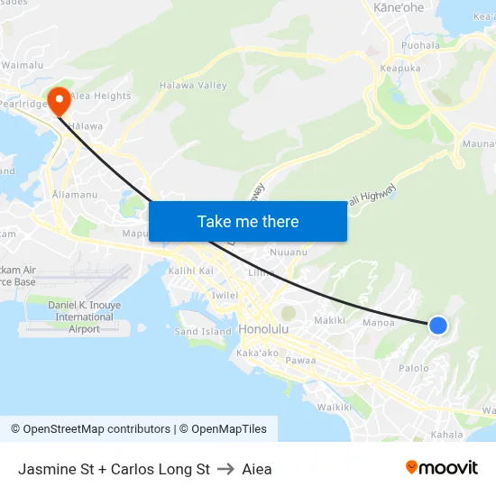 Jasmine St + Carlos Long St to Aiea map