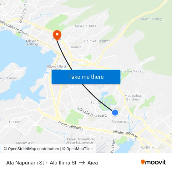 Ala Napunani St + Ala Ilima St to Aiea map