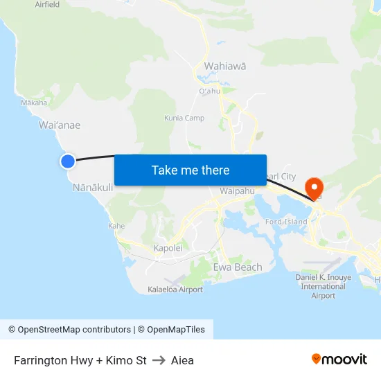Farrington Hwy + Kimo St to Aiea map