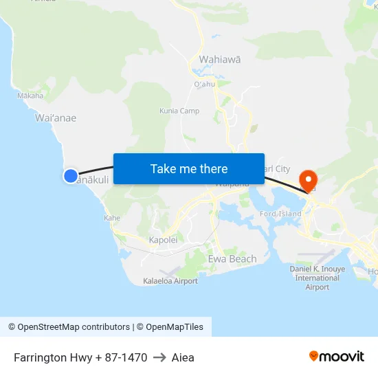 Farrington Hwy + 87-1470 to Aiea map