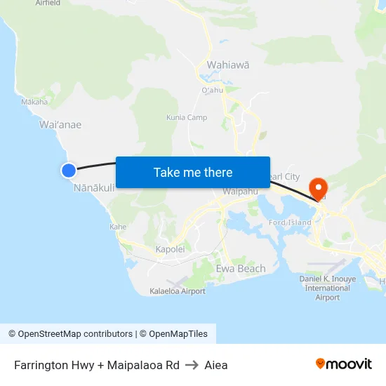 Farrington Hwy + Maipalaoa Rd to Aiea map