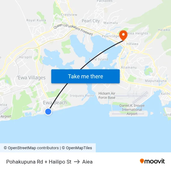 Pohakupuna Rd + Hailipo St to Aiea map
