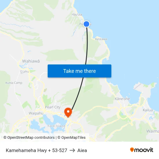 Kamehameha Hwy + 53-527 to Aiea map