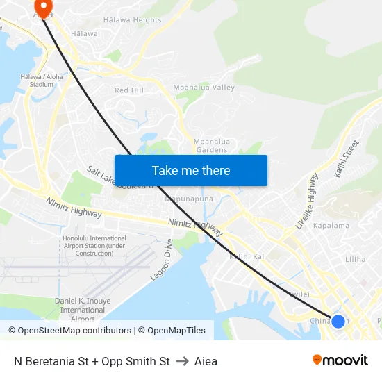 N Beretania St + Opp Smith St to Aiea map