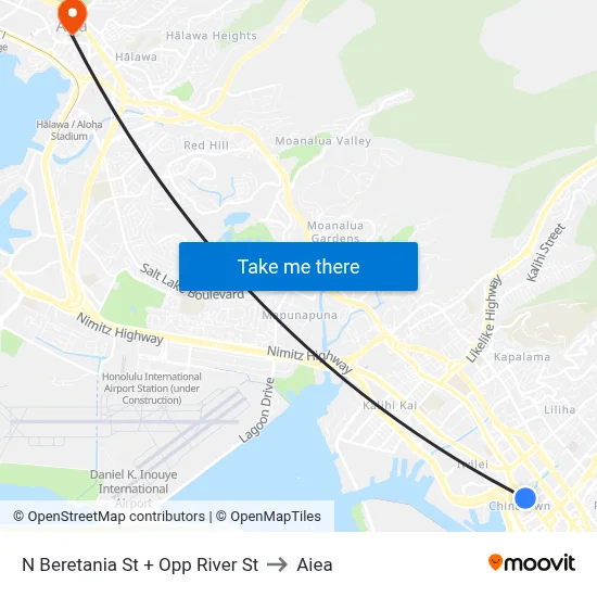 N Beretania St + Opp River St to Aiea map