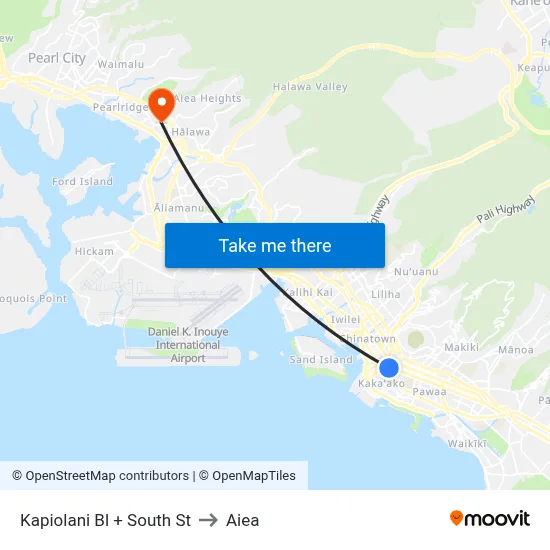 Kapiolani Bl + South St to Aiea map