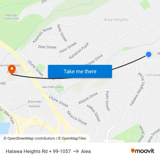 Halawa Heights Rd + 99-1057 to Aiea map