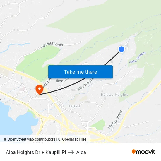 Aiea Heights Dr + Kaupili Pl to Aiea map