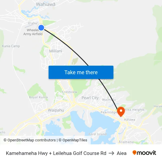 Kamehameha Hwy + Leilehua Golf Course Rd to Aiea map