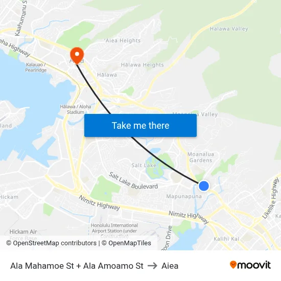 Ala Mahamoe St + Ala Amoamo St to Aiea map
