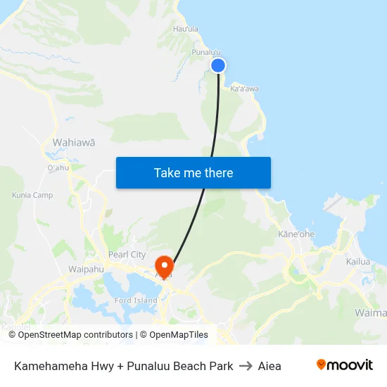 Kamehameha Hwy + Punaluu Beach Park to Aiea map