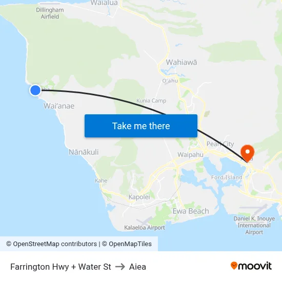 Farrington Hwy + Water St to Aiea map