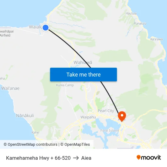 Kamehameha Hwy + 66-520 to Aiea map