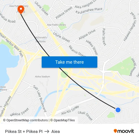 Piikea St + Piikea Pl to Aiea map