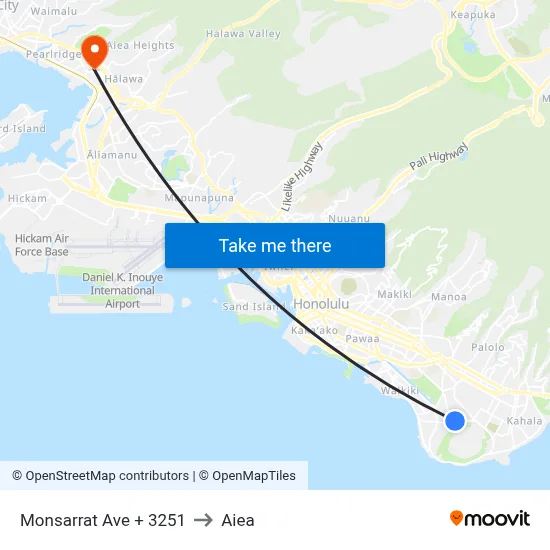 Monsarrat Ave + 3251 to Aiea map