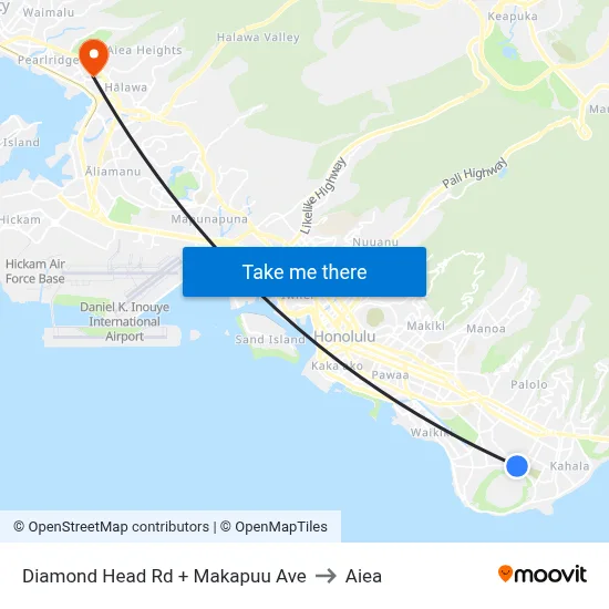 Diamond Head Rd + Makapuu Ave to Aiea map