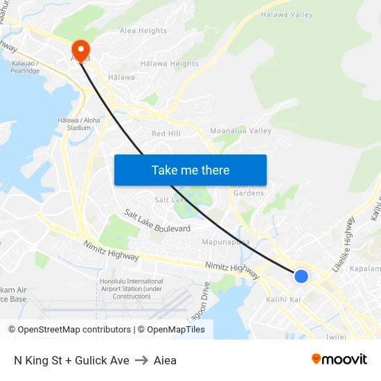 N King St + Gulick Ave to Aiea map