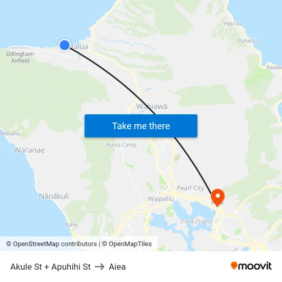 Akule St + Apuhihi St to Aiea map