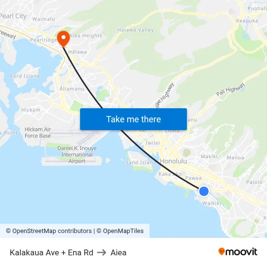 Kalakaua Ave + Ena Rd to Aiea map