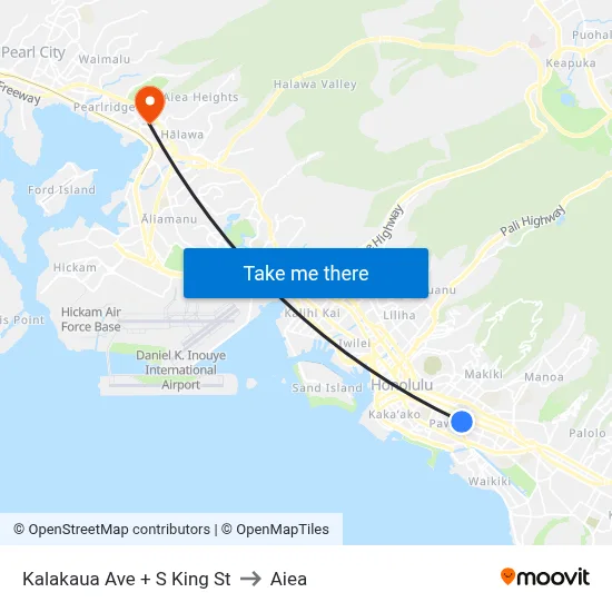 Kalakaua Ave + S King St to Aiea map