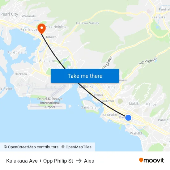 Kalakaua Ave + Opp Philip St to Aiea map