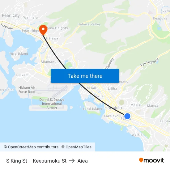 S King St + Keeaumoku St to Aiea map