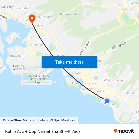 Kuhio Ave + Opp Namahana St to Aiea map