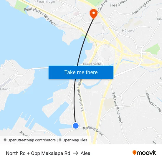 North Rd + Opp Makalapa Rd to Aiea map
