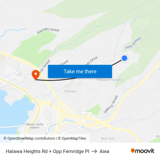 Halawa Heights Rd + Opp Fernridge Pl to Aiea map