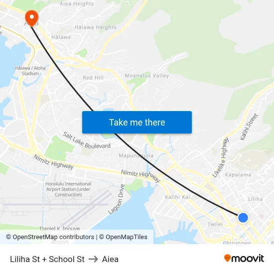 Liliha St + School St to Aiea map