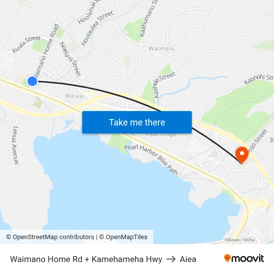 Waimano Home Rd + Kamehameha Hwy to Aiea map