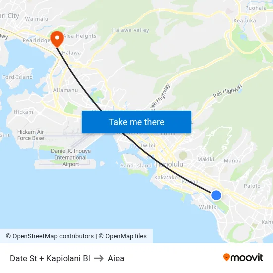 Date St + Kapiolani Bl to Aiea map