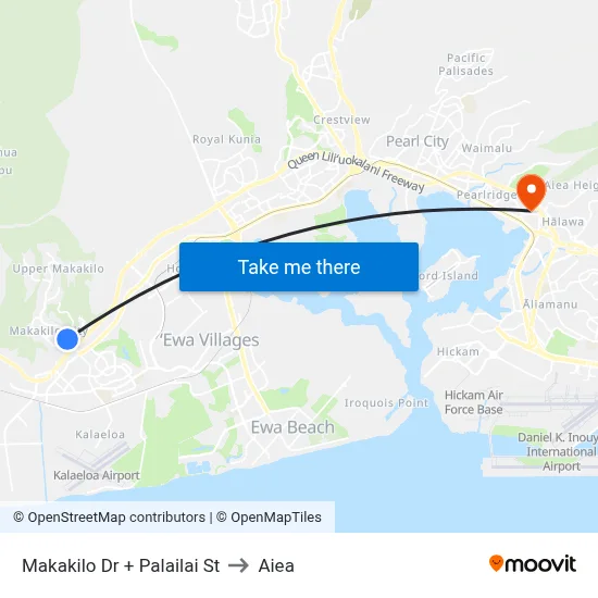Makakilo Dr + Palailai St to Aiea map
