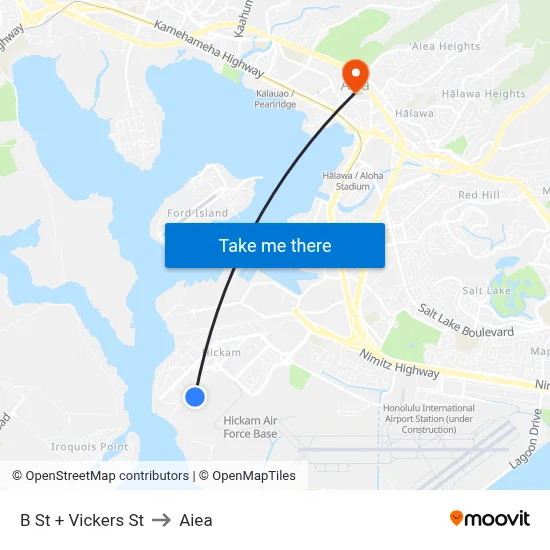 B St + Vickers St to Aiea map
