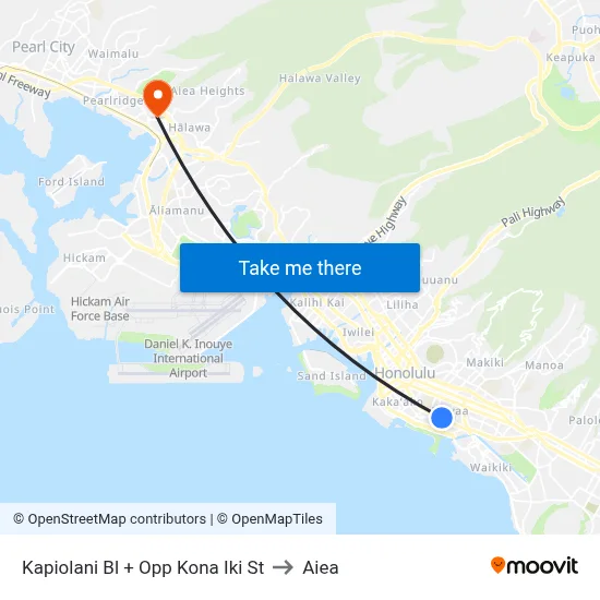Kapiolani Bl + Opp Kona Iki St to Aiea map