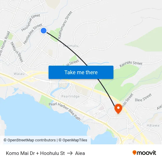 Komo Mai Dr + Hoohulu St to Aiea map
