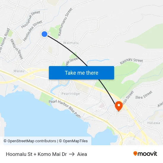 Hoomalu St + Komo Mai Dr to Aiea map