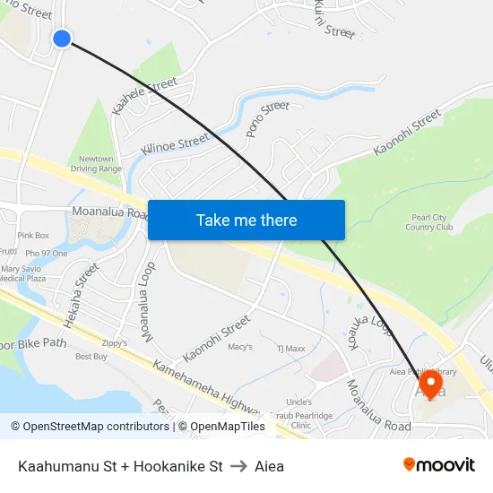 Kaahumanu St + Hookanike St to Aiea map