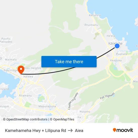 Kamehameha Hwy + Lilipuna Rd to Aiea map