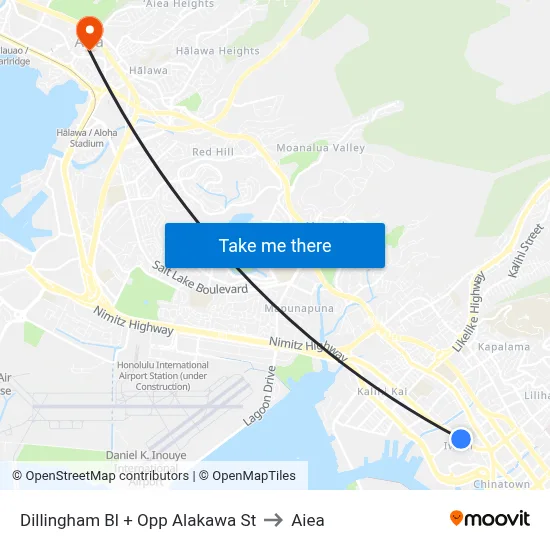 Dillingham Bl + Opp Alakawa St to Aiea map