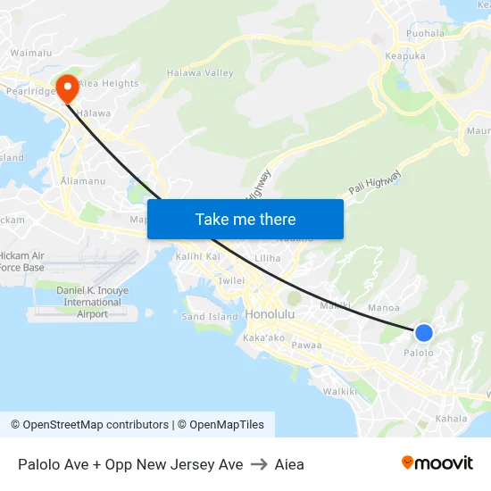 Palolo Ave + Opp New Jersey Ave to Aiea map