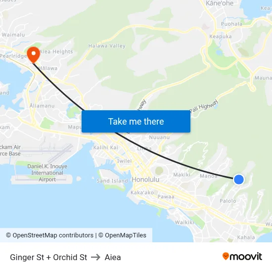 Ginger St + Orchid St to Aiea map